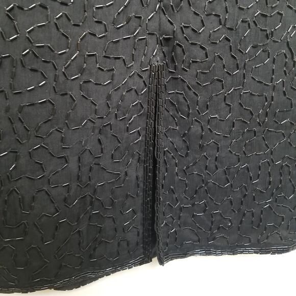 Holiday Party-Night Vogue Formal Black Silk Beaded Sequin Dress Knee Length Sz M - Picture 9 of 13